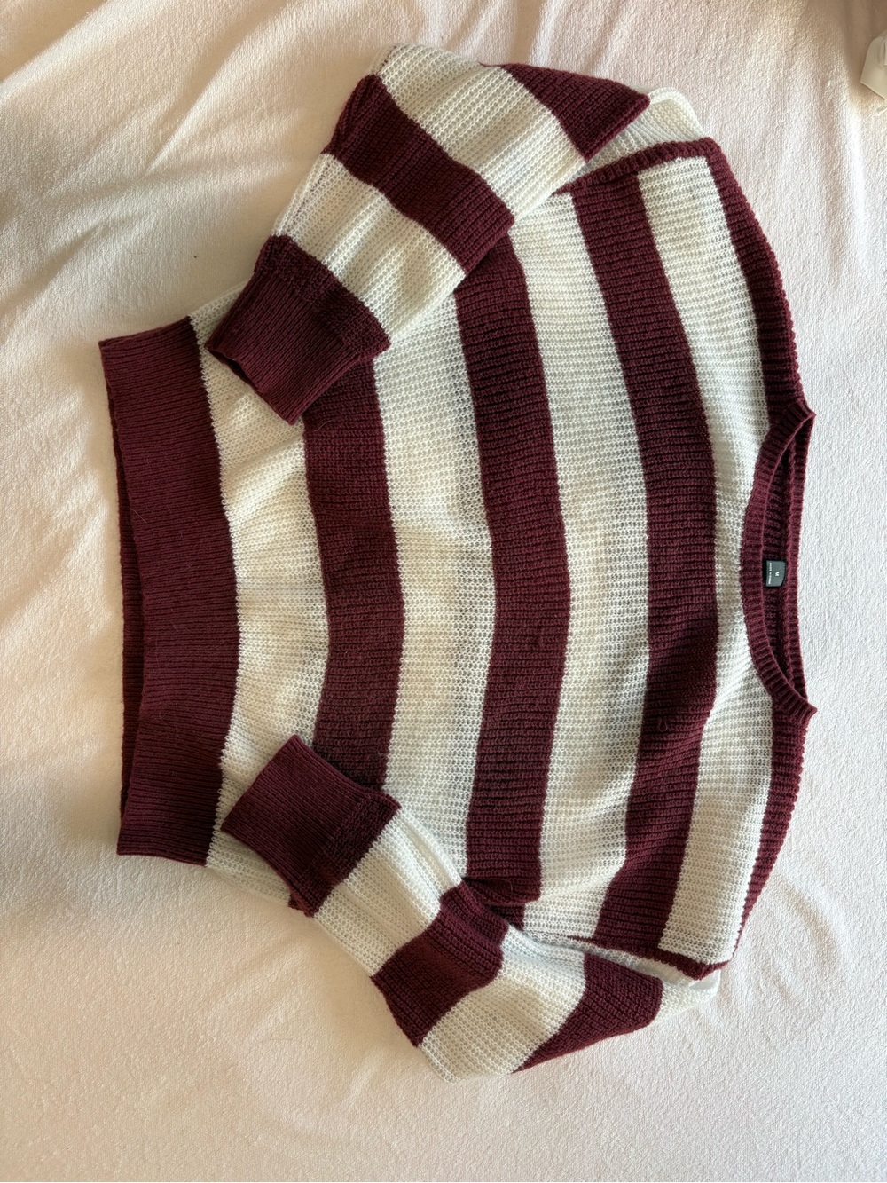 Striped Maroon and Cream Knit Sweater